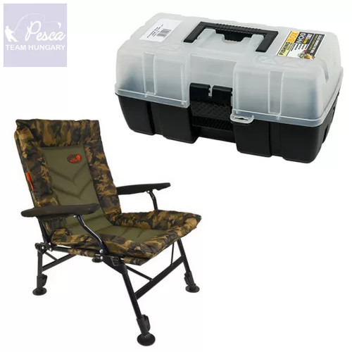CARP EXPERT COMFORT CAMO SZÉK AJÁNDÉK FISHING BOKSZ ARIEL 2T DOBOZZAL