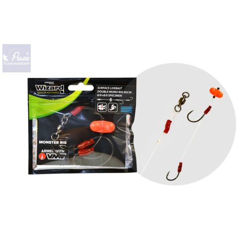 WIZARD MONSTER SURFACE LIVEBAIT DOUBLE MONO RIG SPECIMEN 6/0+8/0