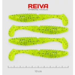 REIVA Zander Power Shad 10cm 4db/csomag /Neonzöld-Flitter/