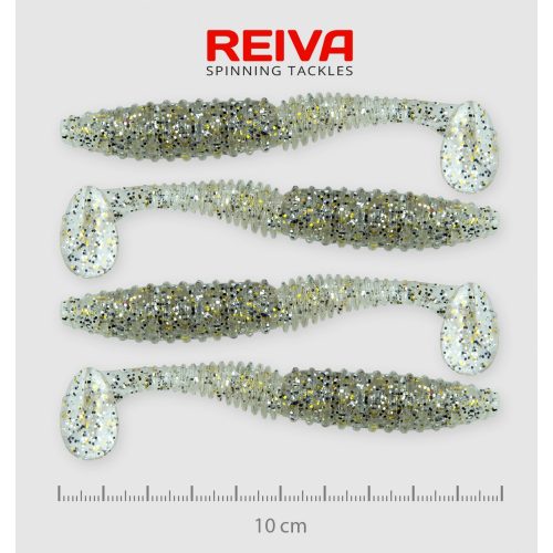 REIVA Zander Power Shad 10cm 4db/csomag /Ezüst-Flitter/ 