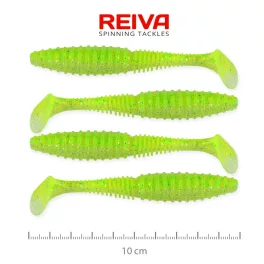 REIVA Zander Power Shad 10cm 4db/csomag (fluozöld-csillám)