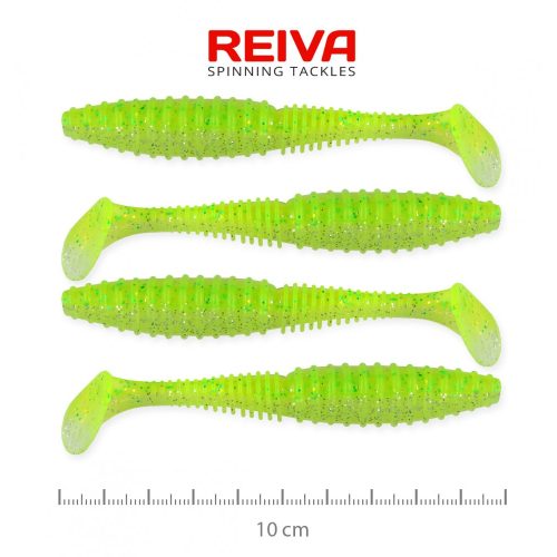 REIVA Zander Power Shad 10cm 4db/csomag (fluozöld-csillám)