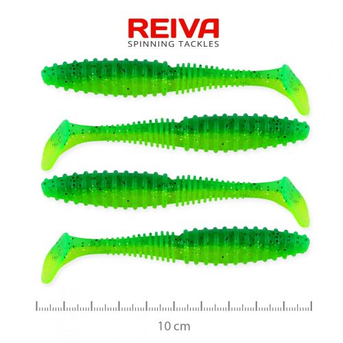REIVA Zander Power Shad 10cm 4db/csomag (zöld-csillám)