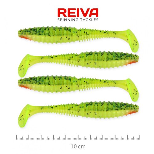 REIVA Zander Power Shad 10cm 4db/csomag (fluosárga-zöld)