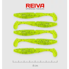 REIVA Zander Power Shad 8cm 5db/csomag /Neonzöld-Flitter/