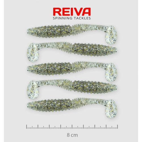 REIVA Zander Power Shad 8cm 5db/csomag /Ezüst-Flitter/