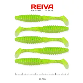 REIVA Zander Power Shad 8cm 5db/csomag (neonzöld-csillám)