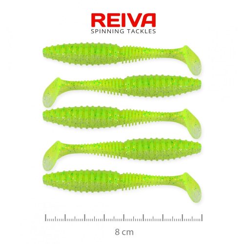 REIVA Zander Power Shad 8cm 5db/csomag (neonzöld-csillám)