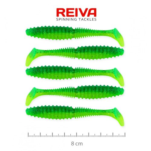 REIVA Zander Power Shad 8cm 5db/csomag (zöld-csillám)