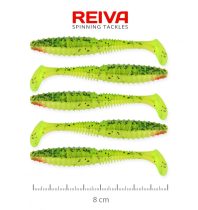 REIVA Zander Power Shad 8cm 5db/csomag (fluosárga-zöld)