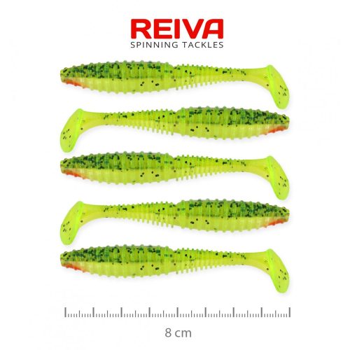 REIVA Zander Power Shad 8cm 5db/csomag (fluosárga-zöld)