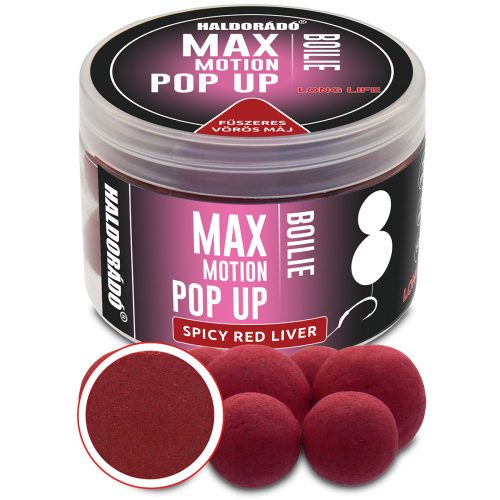 HALDORÁDÓ MAX MOTION Boilie Pop Up 16, 20 mm - Fűszeres Vörös Máj 50gr