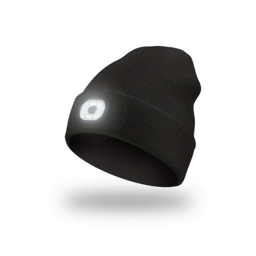 Energo Team Kötött sapka újratölthető LED lámpával Fekete