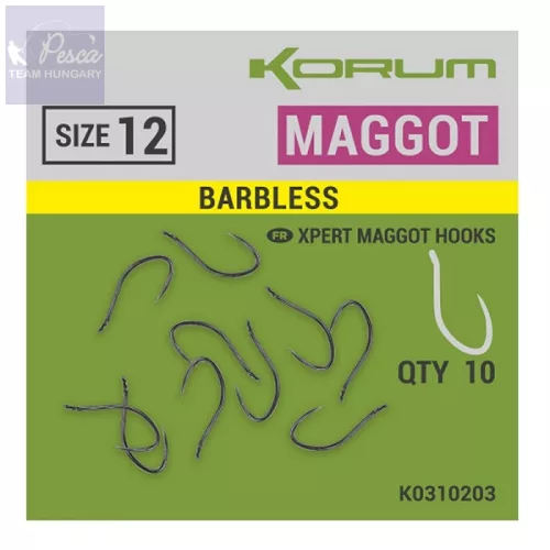 Korum XPERT Maggot BARBLESS Hooks füles horog
