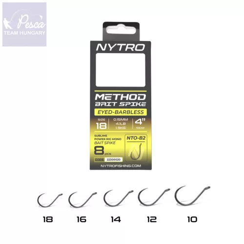 NYTRO-B2 szakáll nélküli Method 4 Inch / 10 cm - előkötött horog csalitüskével 8db/csomag